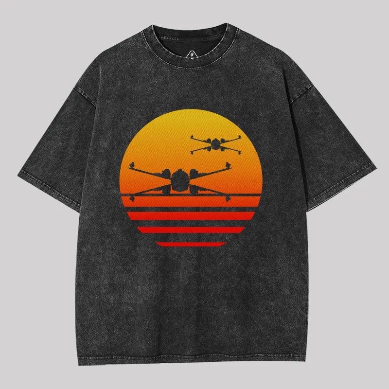 Organic Cotton Women T Shirt for Eco - Conscious WearersSunset X-Wing Starfighter Washed T-shirt