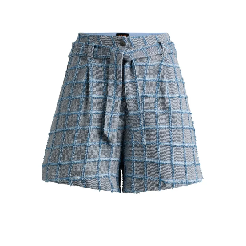 Tie - Waist Women Shorts for a Customizable FitTweed paperbag shorts with denim check