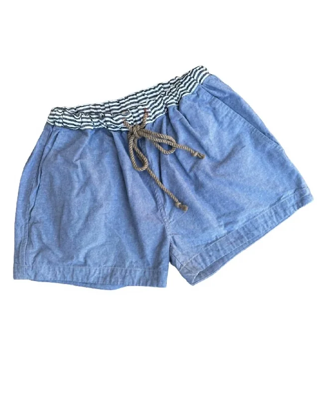 Patterned Geometric Women Shorts for a Modern AppealWomen's Drawstring Short Short In Washed Chambray