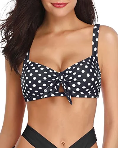 Sustainable bikini made from recycled materials for eco - conscious beachgoersCute Bowknot Pattern Ruffle Flounce Swimsuit Top-Black Dot