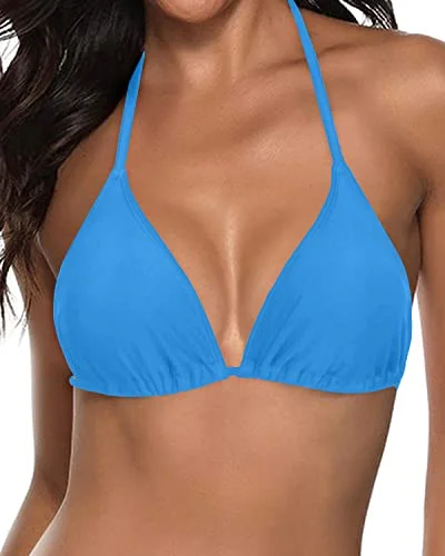 Long - line bikini top for added support and a fashionable lookRemovable Push Up String Triangle Swimsuit Top For Women-Blue