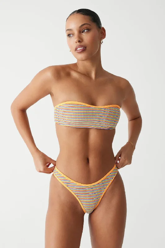 Long - line bikini top for added support and a fashionable lookRosabella Striped Ribbed Bandeau Bikini Top