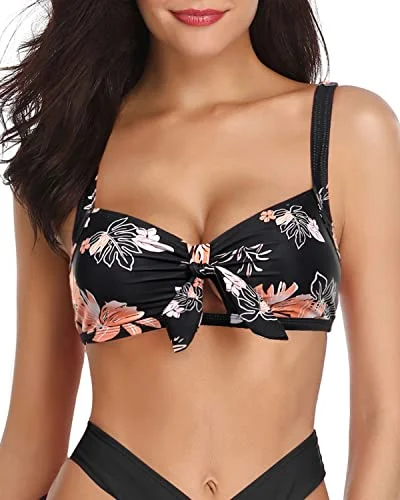 Striped bikini with a classic pattern for a timeless beach aestheticVibrant & Stylish Ruffle Flounce Swimsuit Top-Black Orange Floral